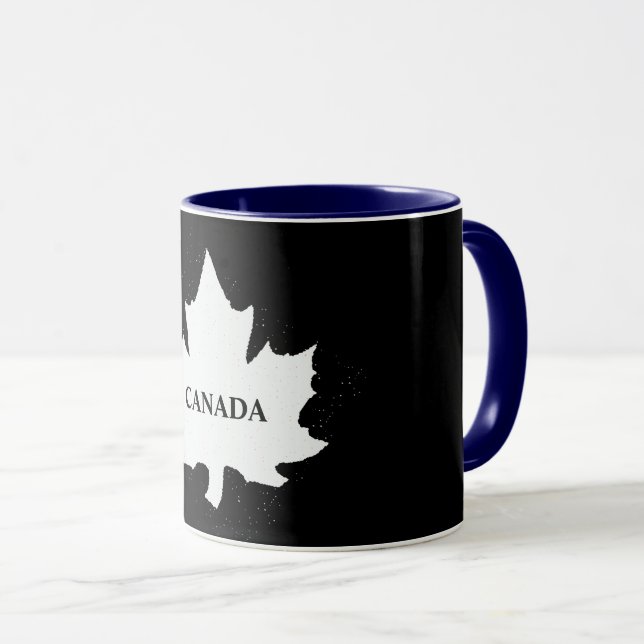 CANADA BLACK WHITE MAPLE LEAF MUG (Front Right)