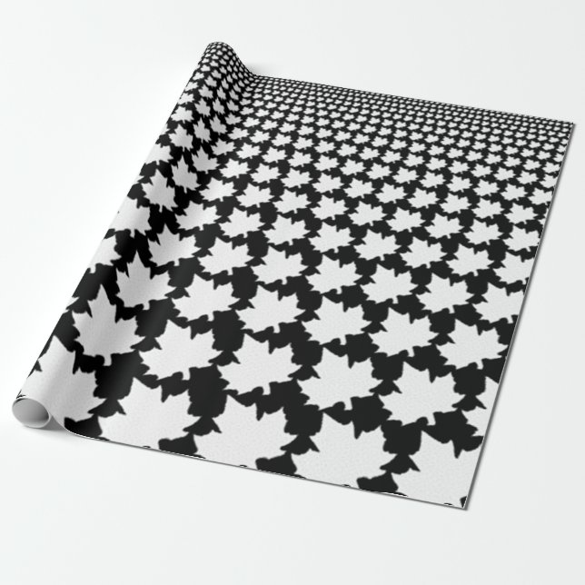 CANADA Black & White Maple Leafs Wrapping Paper (Unrolled)
