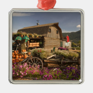 CANADA, British Columbia, Enderby. Log Barn Metal Ornament
