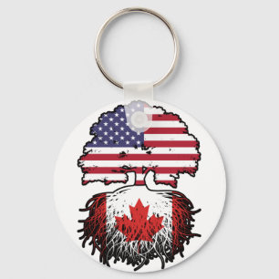 Canada Canadian American USA Tree Roots Flag Key Ring