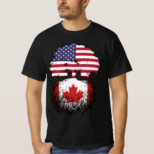 Canada Canadian American USA Tree Roots Flag T-Shirt