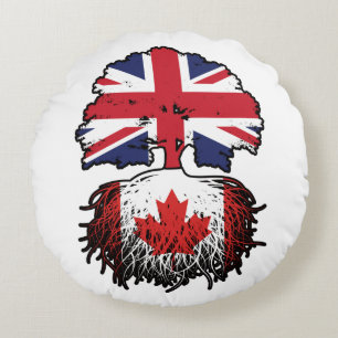 Canada Canadian British UK Tree Roots Flag Round Cushion
