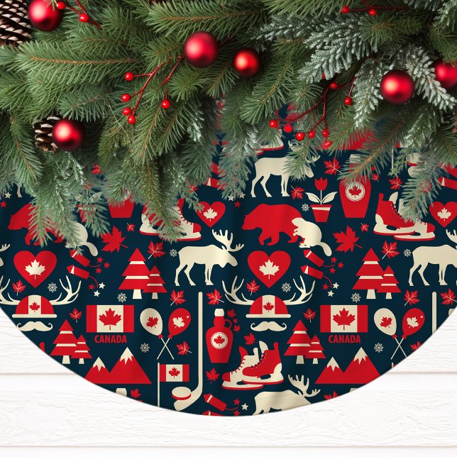 Canada Canadian Christmas Winter Moose Pattern Brushed Polyester Tree Skirt (Creator Uploaded)