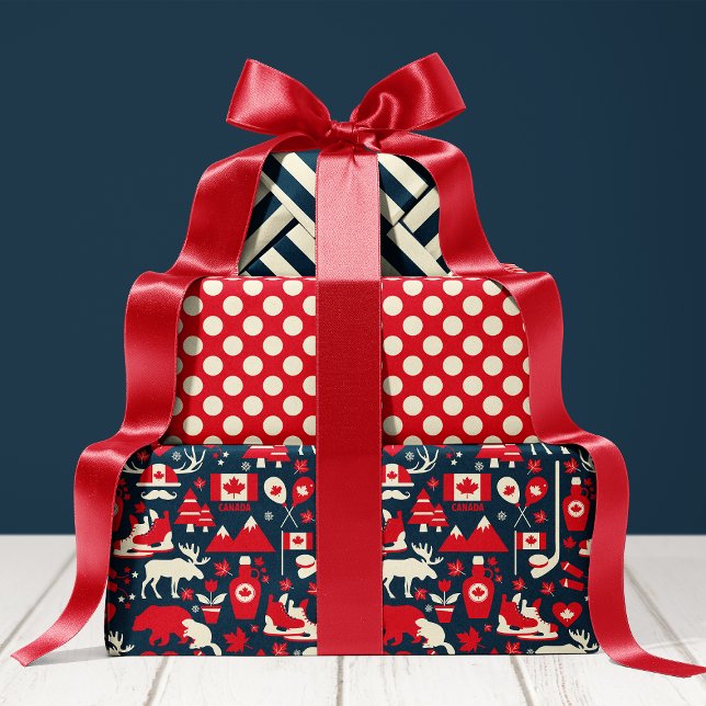 Canada Canadian Christmas Winter Moose Pattern Wrapping Paper Sheet (Creator Uploaded)
