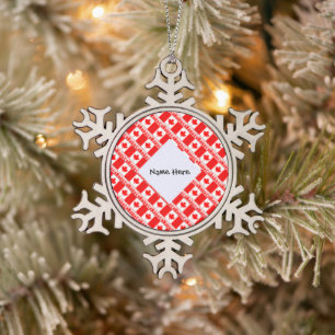 Canada Canadian Flag Tiled Personalised Snowflake Pewter Christmas Ornament