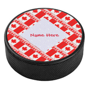 Canada Canadian Flag Tiled Red Personalised Name Hockey Puck