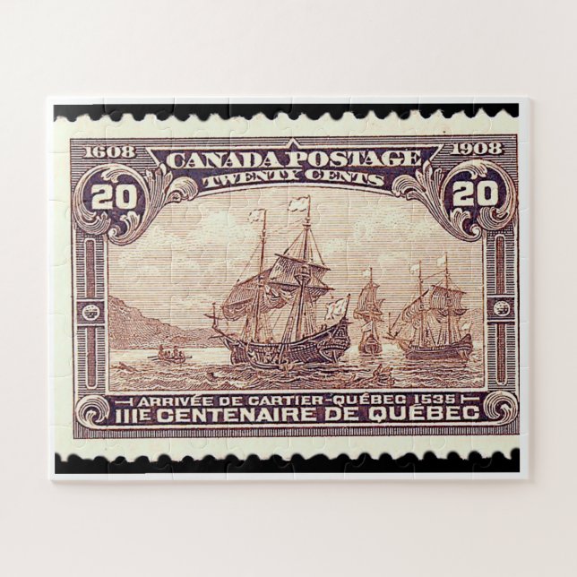 "Canada Cartier 1908 issue 20c Stamp" Jigsaw Puzzle (Horizontal)
