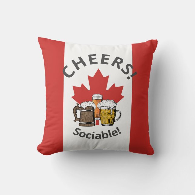 CANADA Cartoon 3 Cheers 'Sociable!' Cushion (Front)