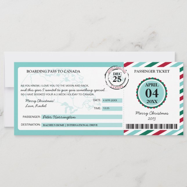 Canada Christmas Gift Boarding Pass Invitation (Front)