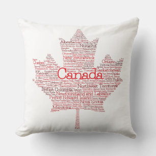 Canada Cities and Towns Maple Leaf Word Art Cushion