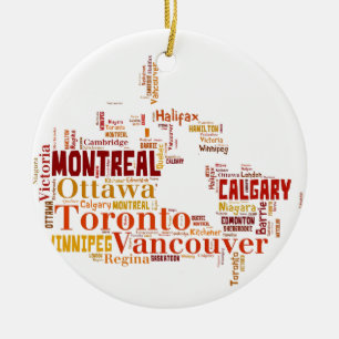 Canada Cities Word Art Ceramic Tree Decoration