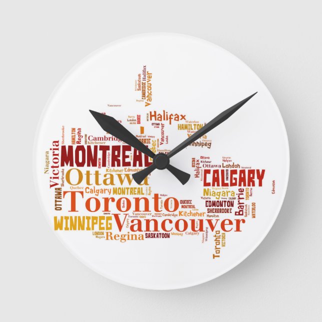 Canada Cities Word Art Round Clock (Front)