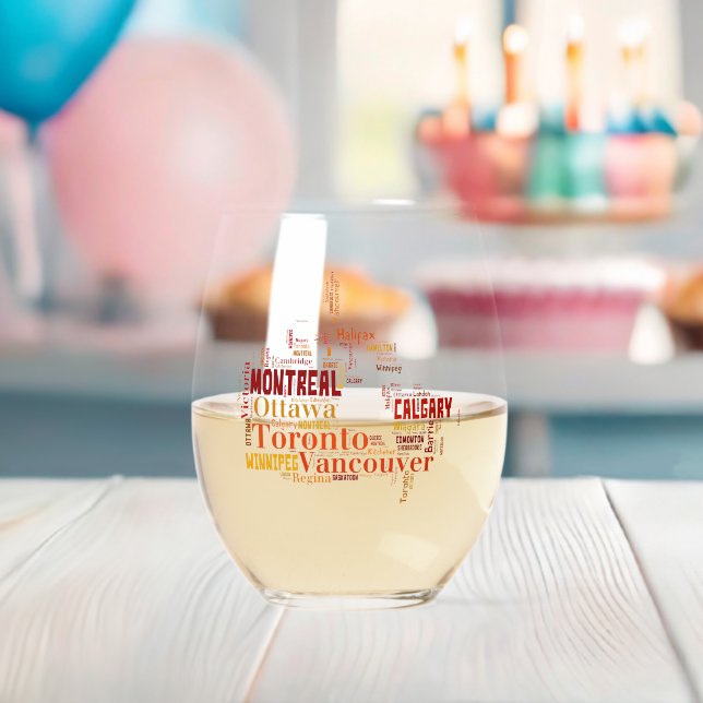 Canada Cities Word Art  Stemless Wine Glass (Insitu (Baby Shower))