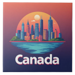 Canada City Skyline At Sunset Travel Ceramic Tile