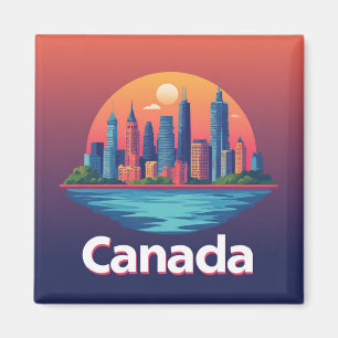 Canada City Skyline At Sunset Travel Magnet