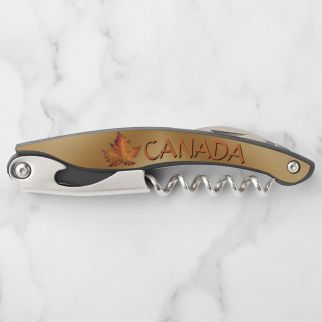 Canada Corkscrew Custom Maple Leaf Bottle Opener (Front)
