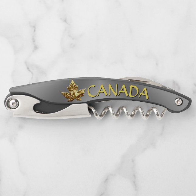 Canada Corkscrew Gold Canada Custom Bottle Opener (Front)