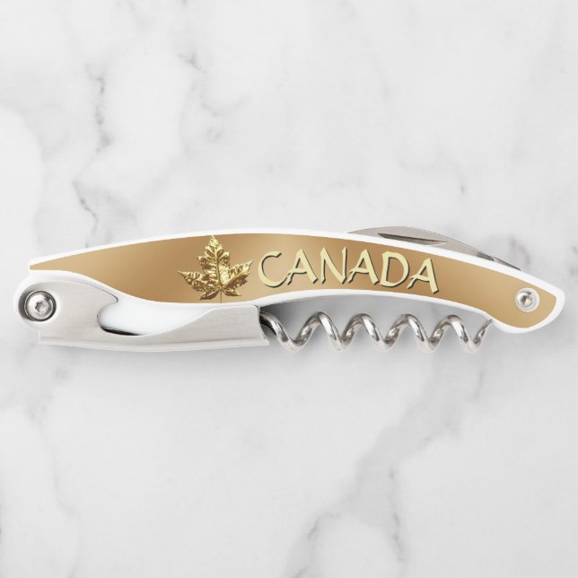 Canada Corkscrew Gold Canada Custom Bottle Opener (Front)