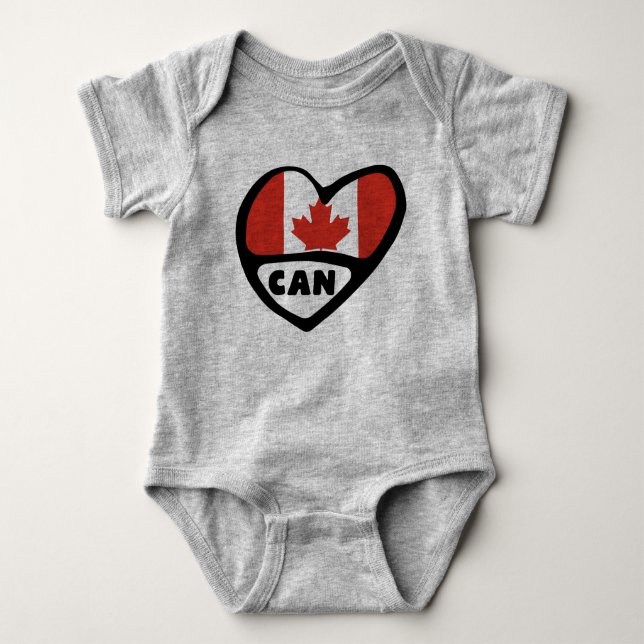 Canada Country Code Flag Heart, CAN Baby Bodysuit (Front)