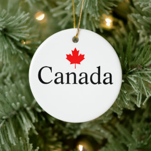 Canada custom text with red maple leaf minimalist ceramic ornament