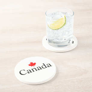 Canada custom text with red maple leaf minimalist coaster
