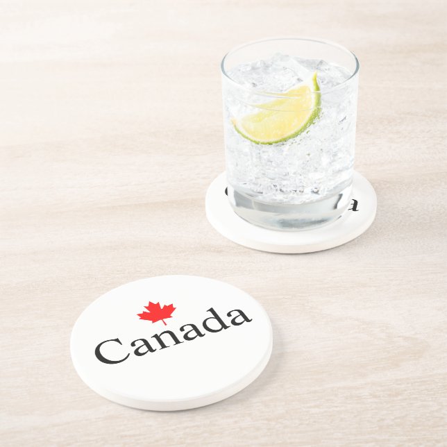 Canada custom text with red maple leaf minimalist coaster (Side)