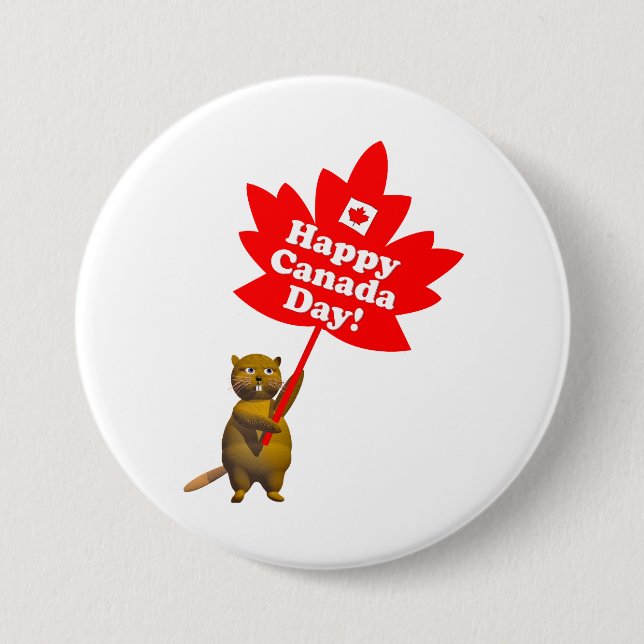 Canada Day Beaver and Maple Leaf 7.5 Cm Round Badge (Front)