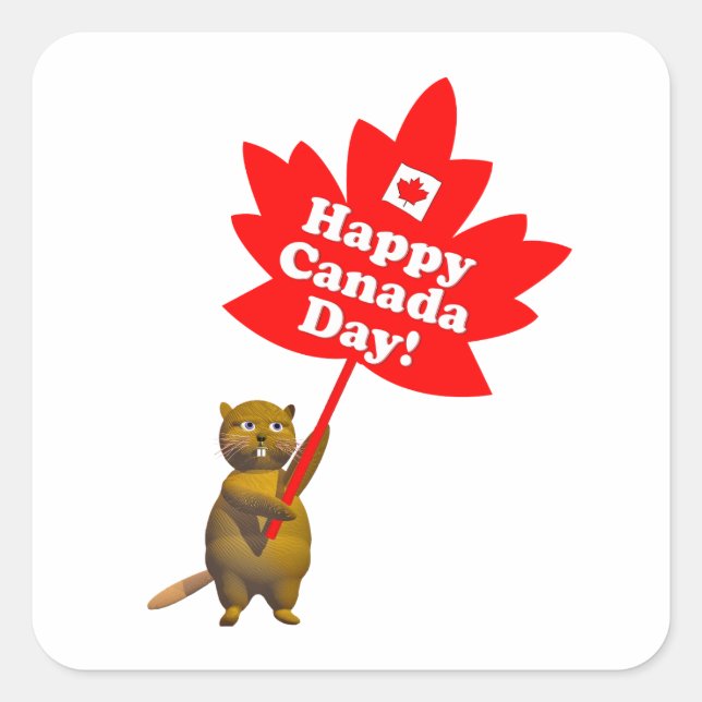 Canada Day Beaver and Maple Leaf Square Sticker (Front)