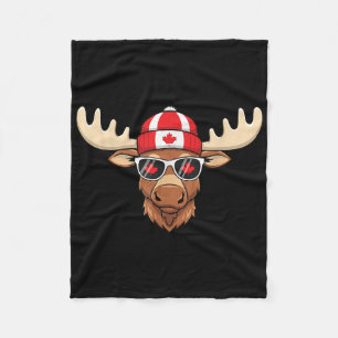 Canada Day Canadian Flag Maple Leaf Moose Sungles  Fleece Blanket