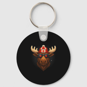 Canada Day Canadian Flag Maple Leaf Moose Sungles  Key Ring