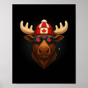Canada Day Canadian Flag Maple Leaf Moose Sungles Poster