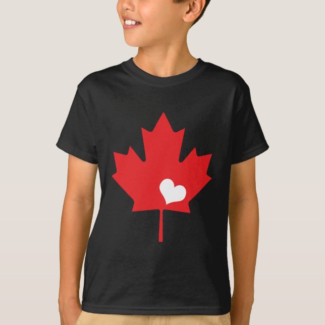 Canada Day Canadian Maple Leaf and Heart T-Shirt (Front)