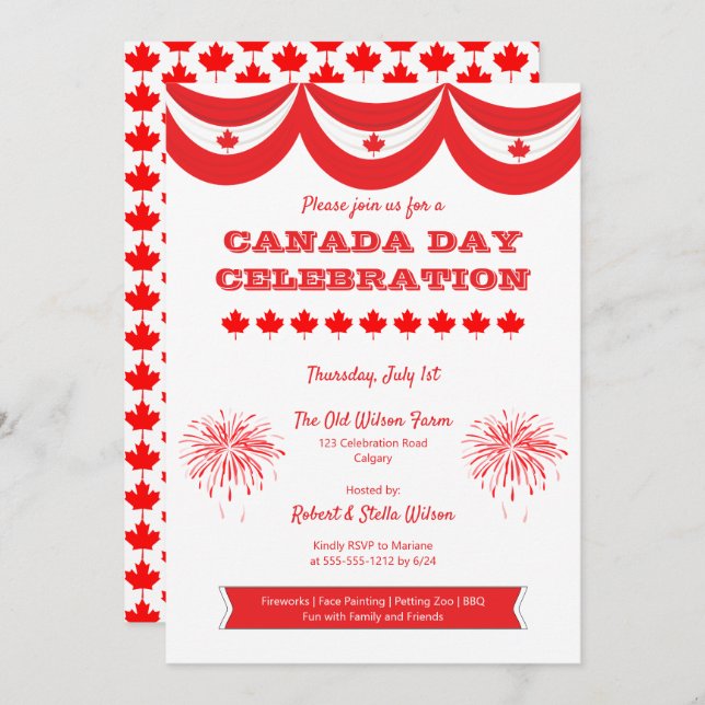 Canada Day Celebration Holiday Party Invitation (Front/Back)