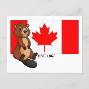 Canada Day Est. 1867 Flag and Beaver Postcard