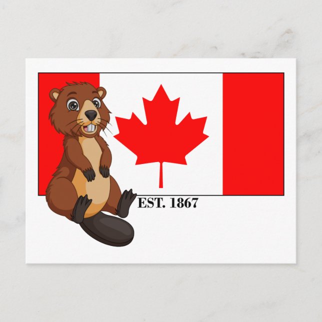 Canada Day Est. 1867 Flag and Beaver Postcard (Front)
