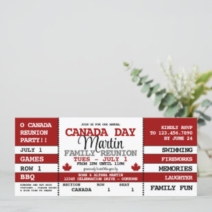 Canada Day Family Reunion Celebration Ticket Invitation