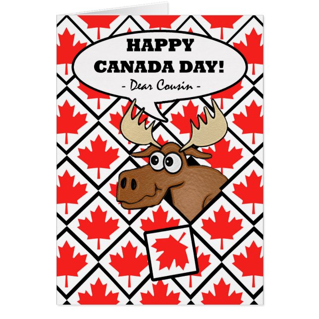 Canada Day for Cousin, Funny Moose, Maple Leaf (Front)