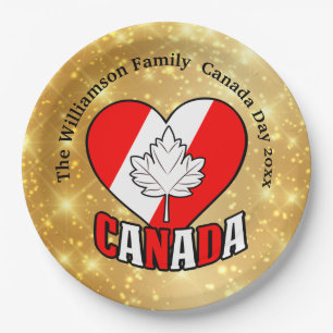Canada Day Gold Party Personalise Name Year 9" Paper Plate