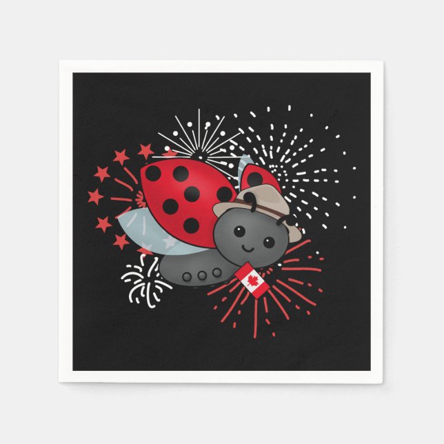 Canada Day Ladybug T-Shirt Napkin (Front)