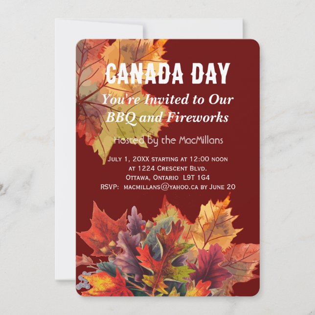 Canada Day Maple Leaf BBQ Party Invitation (Front)