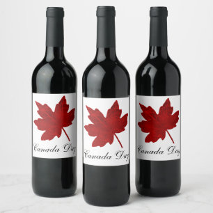 Canada Day Maple Leaf or Your Message Wine Label