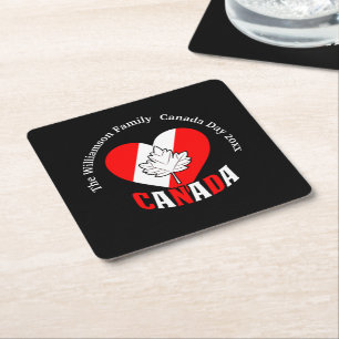 Canada Day Party Settings Personalise Name Year Square Paper Coaster