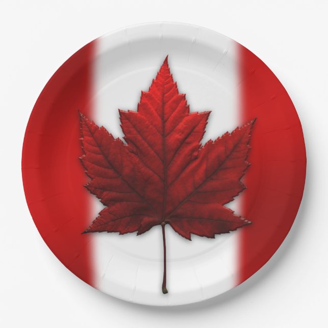 Canada Day Plates Canada Flag Leaf Paper Plates (Front)