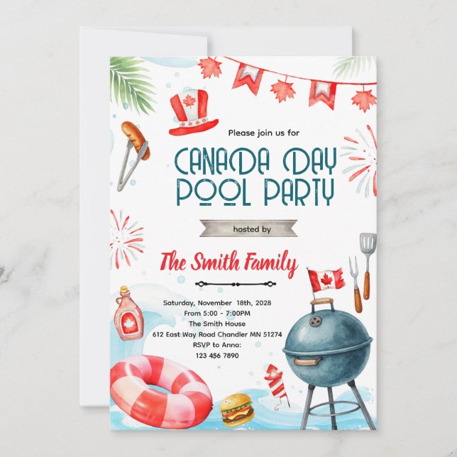 Canada day pool party invitation (Front)