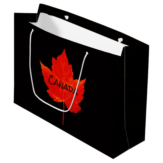 Canada Day Red Black Maple Leaf Large Gift Bag (Front Angled)