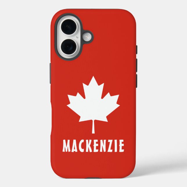 Canada Day Red White Canadian Flag Maple Leaf Name Case-Mate iPhone Case (Back)