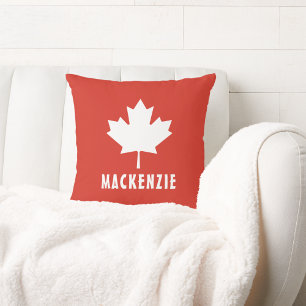 Canada Day Red White Canadian Flag Maple Leaf Name Cushion