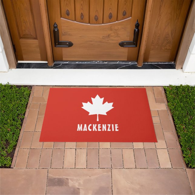 Canada Day Red White Canadian Flag Maple Leaf Name Doormat (Outdoor)