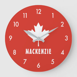 Canada Day Red White Canadian Flag Maple Leaf Name Large Clock