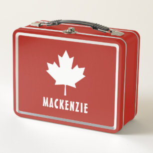 Canada Day Red White Canadian Flag Maple Leaf Name Metal Lunch Box